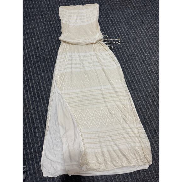 VITAMIN A Shimmer Ivory Strapless Cover Up Maxi Dress Size 6/Small Cinch Waist - Picture 7 of 8
